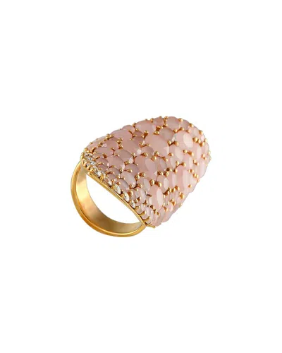 Pasquale Bruni Lakshmi Gardens 18k Yellow Gold 0.78ct Diamond And Pink Quartz Ring Pb17-050225 In Multi