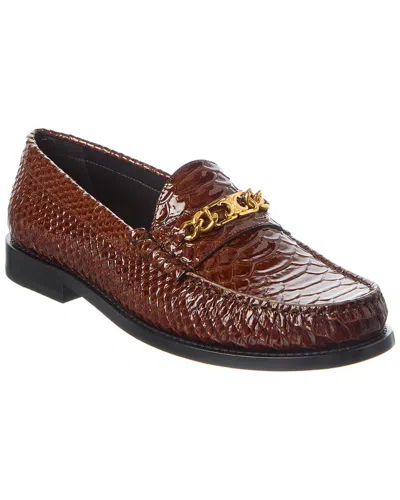 Celine Loco Triomphe Python-embossed Patent Loafer In Brown