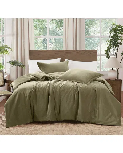 Brooklyn Loom Matte Cotton Velvet Comforter Set In Green