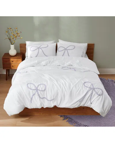 Truly Soft Textured Bow Comforter Set In White