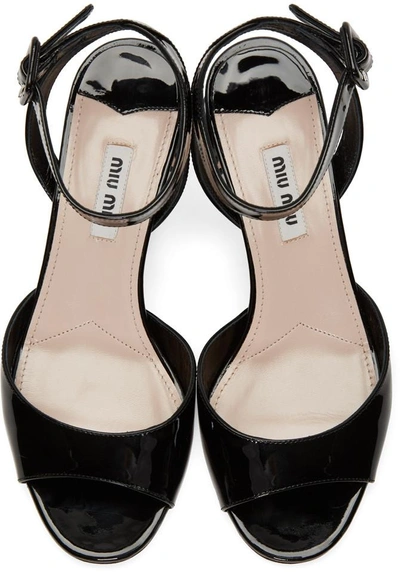 Shop Miu Miu Black Patent Leather Heeled Sandals