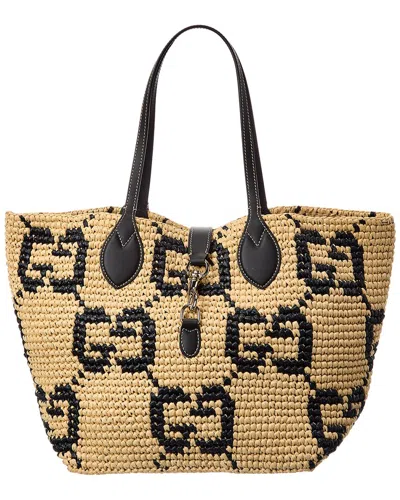 Gucci Dnu Pack  Medium Woven Leather-trim Tote In Pattern