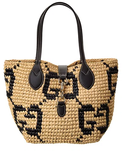 Gucci Woven Small Leather-trim Tote In White