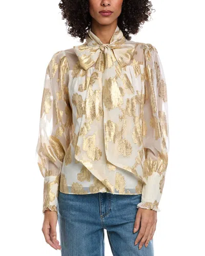 Fate Metallic Fil Coupe Chiffon Blouse In Sand