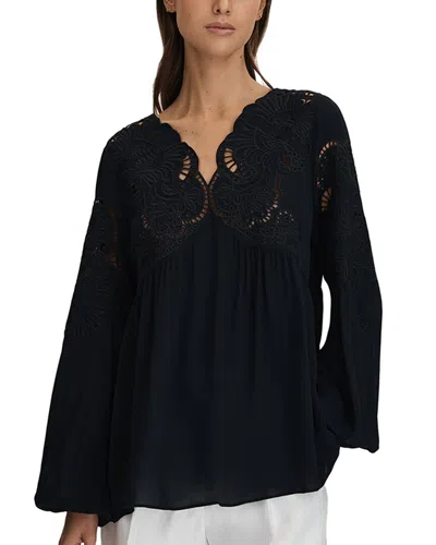 Reiss Noa Lace Insert Blouse In Black