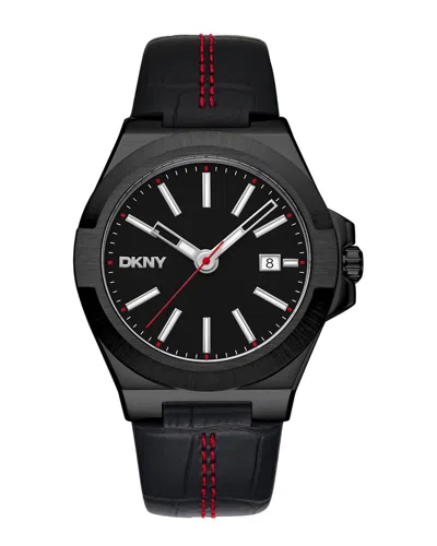 Dkny Men's Modernist Black Leather Strap Watch, 42mm In Black