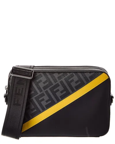 Fendi Diagonal Ff Leather Camera Bag In Black