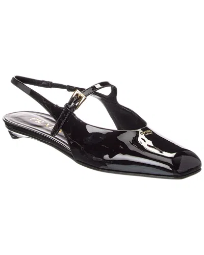 Prada Mary Jane Patent Slingback Ballerina Flat In Black