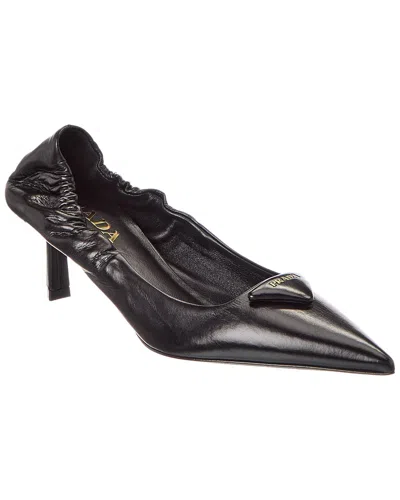 Prada Pointed Toe Kitten Heel Pumps With Ruched Detail In Black