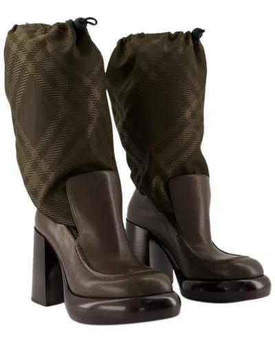 Burberry Leather And Nylon Blend Wedge Boots