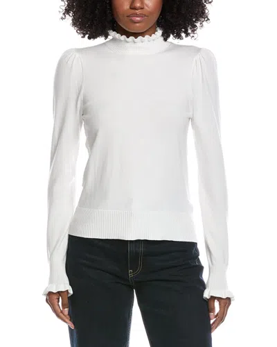 Cece Ruffle Mock Neck Sweater In White