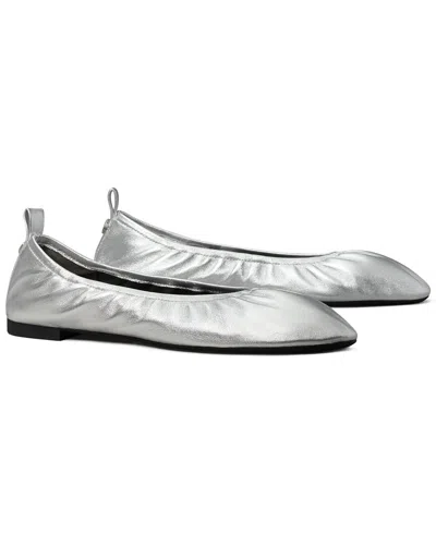 Tory Burch Eddie Leather Ballet Flat In Silver