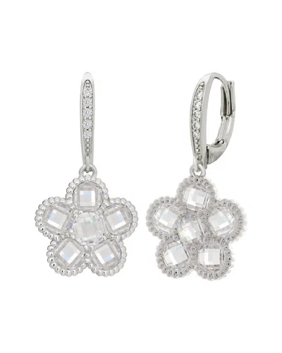 Jankuo Flower Cz Leverback Drop Earrings In Silver