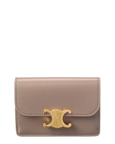 Celine Triomphe Flap Leather Card Case In Neutral