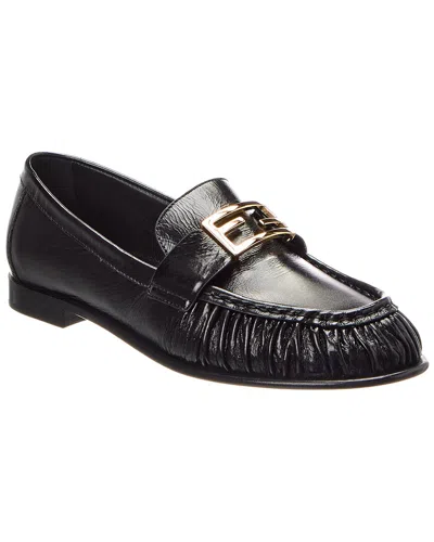 Fendi Nappa Leather Baguette Loafers Fringe Detail In Black