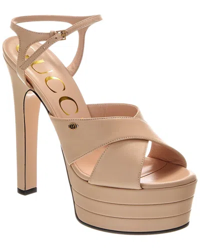 Gucci Leather Platform Sandal In Sand