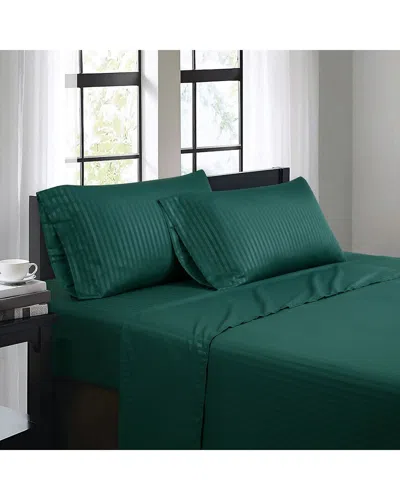 Bibb Home 1500 Thread Count Damask Stripe 4pc Sheet Set In Green