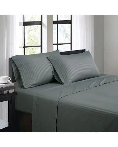 Bibb Home 1500 Thread Count Damask Stripe 4pc Sheet Set In Gray