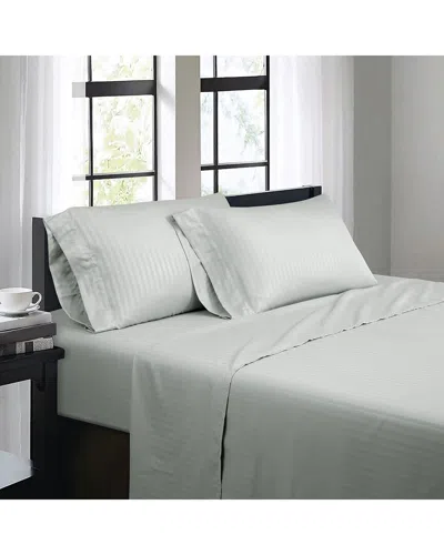 Bibb Home 1500 Thread Count Damask Stripe 4pc Sheet Set In White