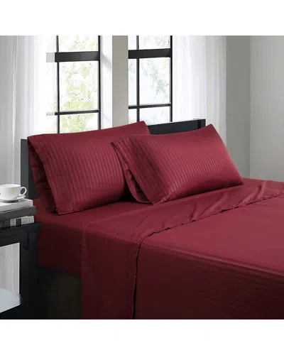 Bibb Home 1500 Thread Count Damask Stripe 4pc Sheet Set In Red