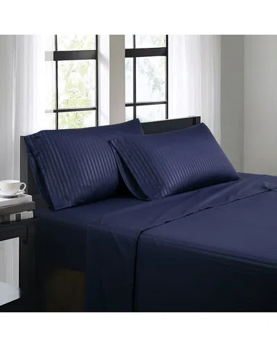 Bibb Home 1500 Thread Count Damask Stripe 4pc Sheet Set In Blue