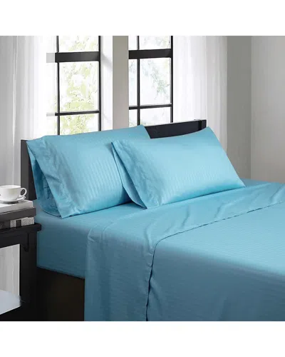 Bibb Home 1500 Thread Count Damask Stripe 4pc Sheet Set In Blue