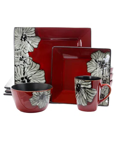 Elama 16pc Square Stoneware Dinnerware Set In Red