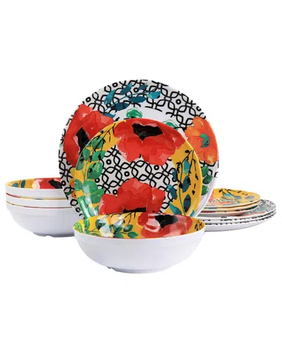 Elama 12pc Melamine Dinnerware Set In Red