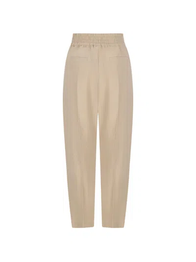 Brunello Cucinelli Linen Blend Trousers Pleated Front Pockets In Neutral
