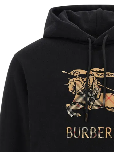 Burberry Men Black Hoodie With Drawstring Hood And Ekd Print And Logo Lettering On The Front In Cott In Black