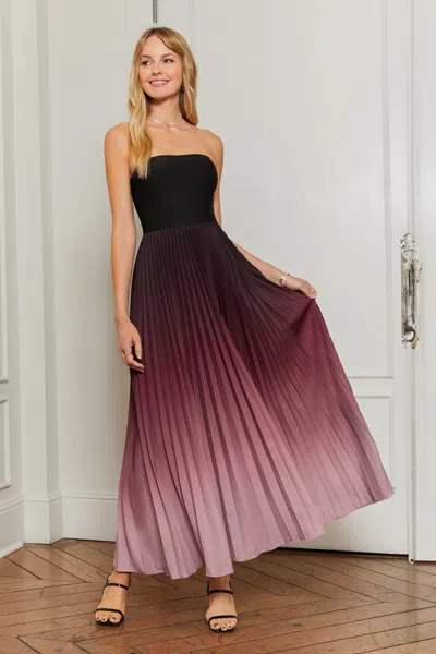 Cupshe Red Ombre Strapless Pleated Maxi Dress In Brown