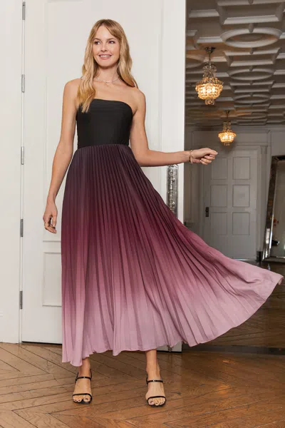 Cupshe Red Ombre Strapless Pleated Maxi Dress In Brown