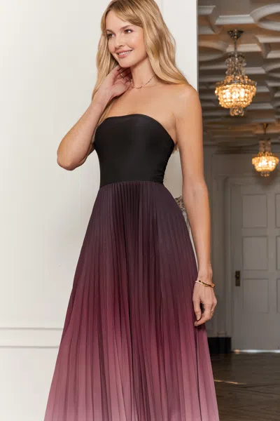 Cupshe Red Ombre Strapless Pleated Maxi Dress In Brown