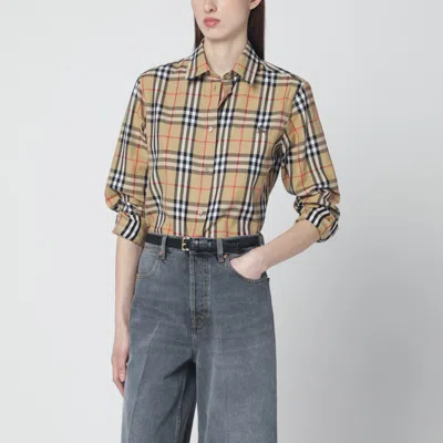 Burberry Beige Shirt With Check Pattern In Brown
