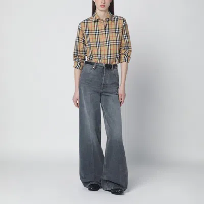 Burberry Beige Shirt With Check Pattern In Brown