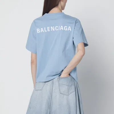 Balenciaga Womens Marine Logo-embroidered Relaxed-fit Cotton T-shirt In Blue