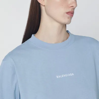 Balenciaga Womens Marine Logo-embroidered Relaxed-fit Cotton T-shirt In Blue