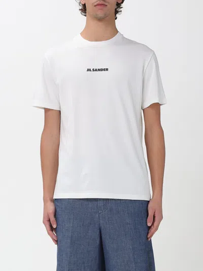 Jil Sander Men White Crewneck T-shirt With Logo Lettering On The Front In Cotton Man In White
