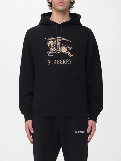 Burberry Men Black Hoodie With Drawstring Hood And Ekd Print And Logo Lettering On The Front In Cott In Black