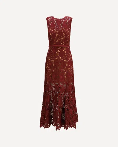 Self-portrait Fitted Guipure Lace Midi Dress With Removable Belt In Red