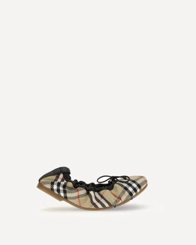 Burberry Women Fawn Ballerinas With Traditional Check Motif In Multi