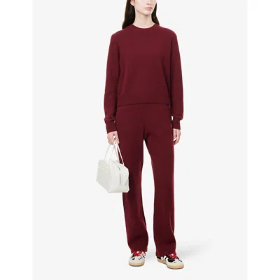 Sporty And Rich Womens Merlot Wide-leg Embroidered-logo Cashmere-and-wool Jogging Bottoms In Burgundy