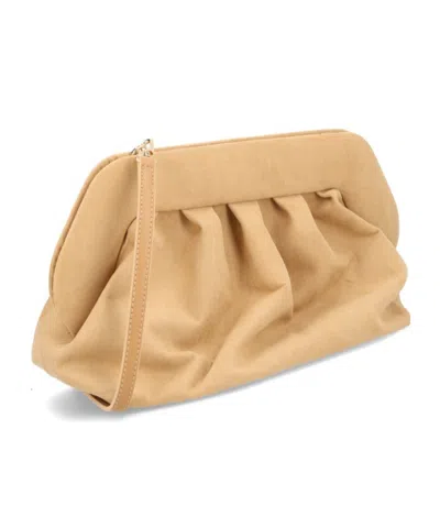 Themoirè Beige Ruched Angular Clutch In Brown