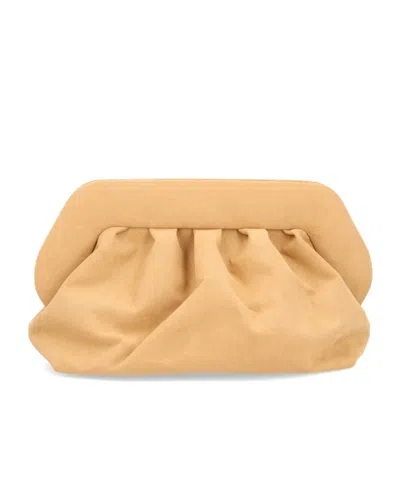 Themoirè Beige Ruched Angular Clutch In Brown
