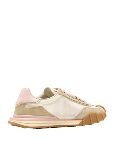 Dolce & Gabbana Dg Athletic Sneakers In Ivory And Pink Fabric And Leather In Multi