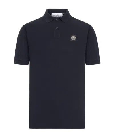 Stone Island Mens Black Brand-patch Regular-fit Stretch-cotton Polo Shirt Xl In Blue