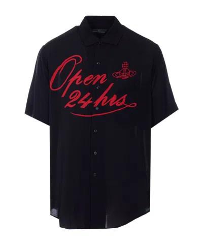 Vivienne Westwood Mens Black Open 24h Bowling Short-sleeves Woven Shirt Xl