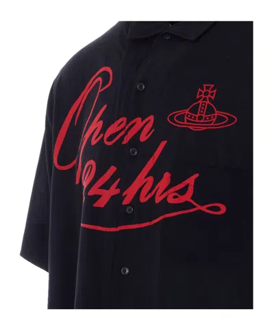 Vivienne Westwood Mens Black Open 24h Bowling Short-sleeves Woven Shirt Xl