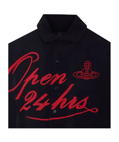 Vivienne Westwood Mens Black Open 24h Bowling Short-sleeves Woven Shirt Xl