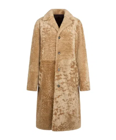 Tod's Button Shearling Coat In Brown
